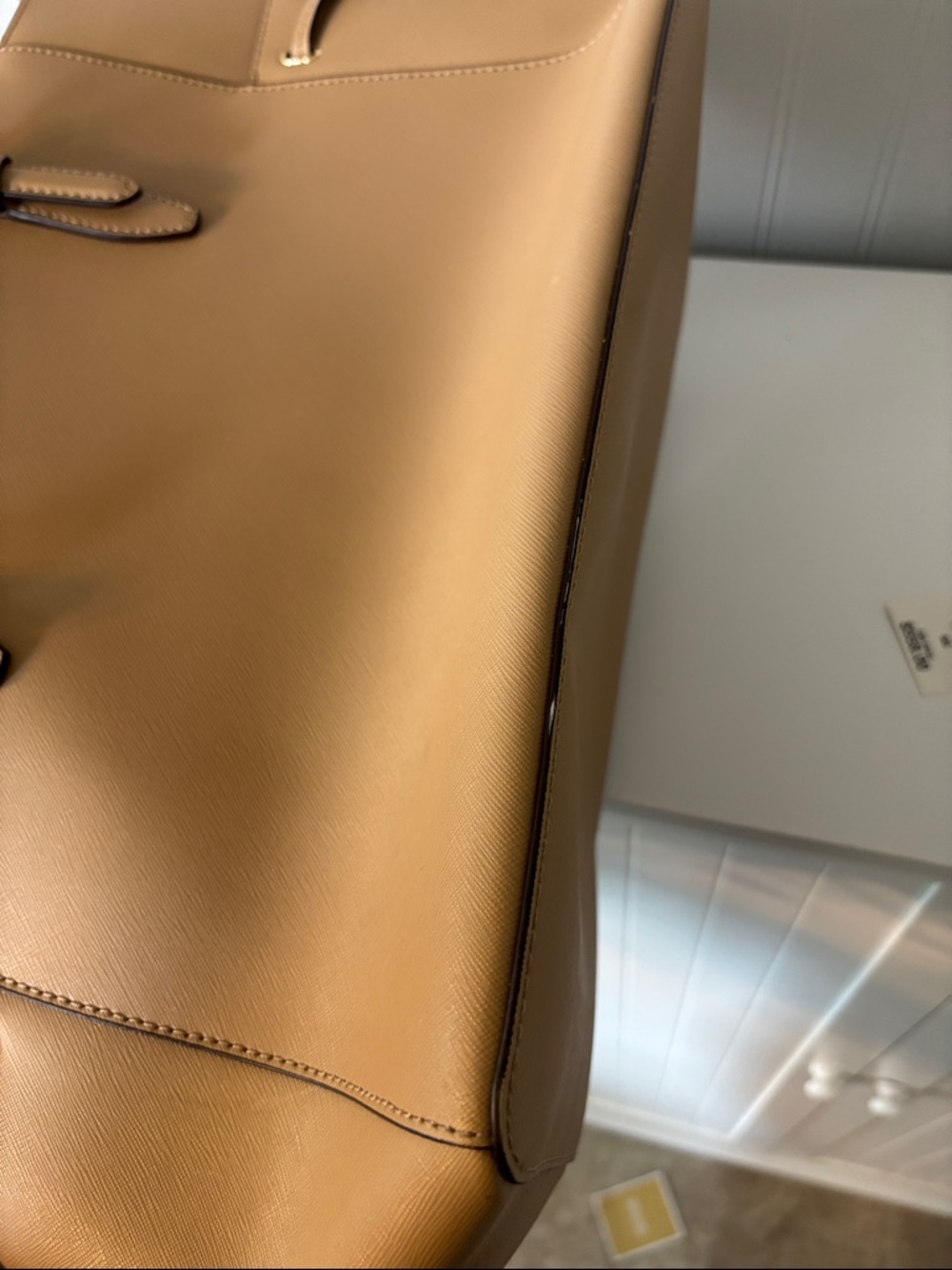 Michael Kors Gilly Camel Leather Tote with Gold MK Charm - Picture 12 of 16